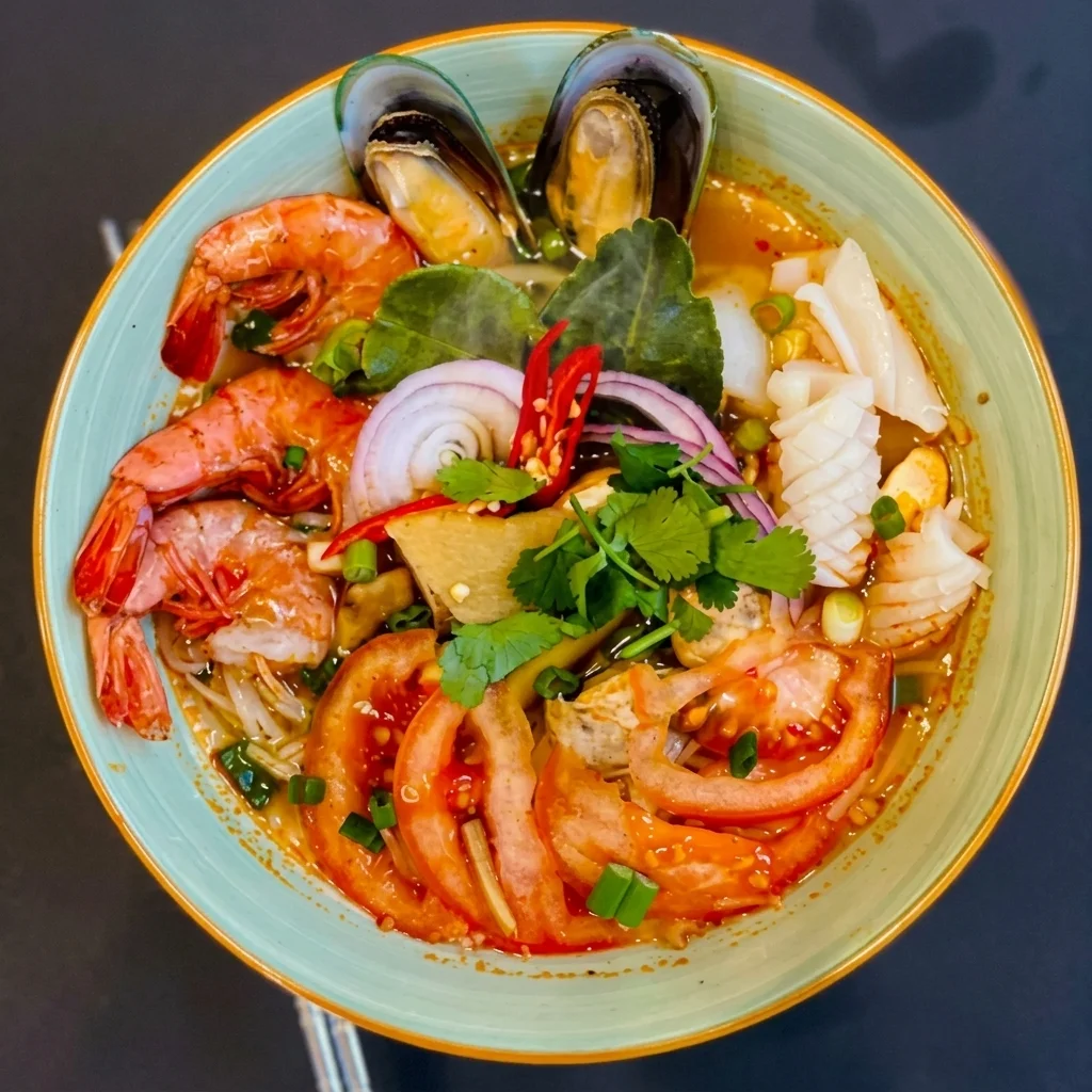 Tom Yum Jombo noodle soup with seafood at Tom Yum Thai Restaurant, Winnipeg